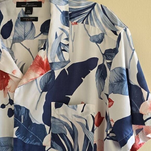 Marc Anthony luxury fabric white/blue/coral tropical print shirt, BWOT, XXL - Picture 2 of 7